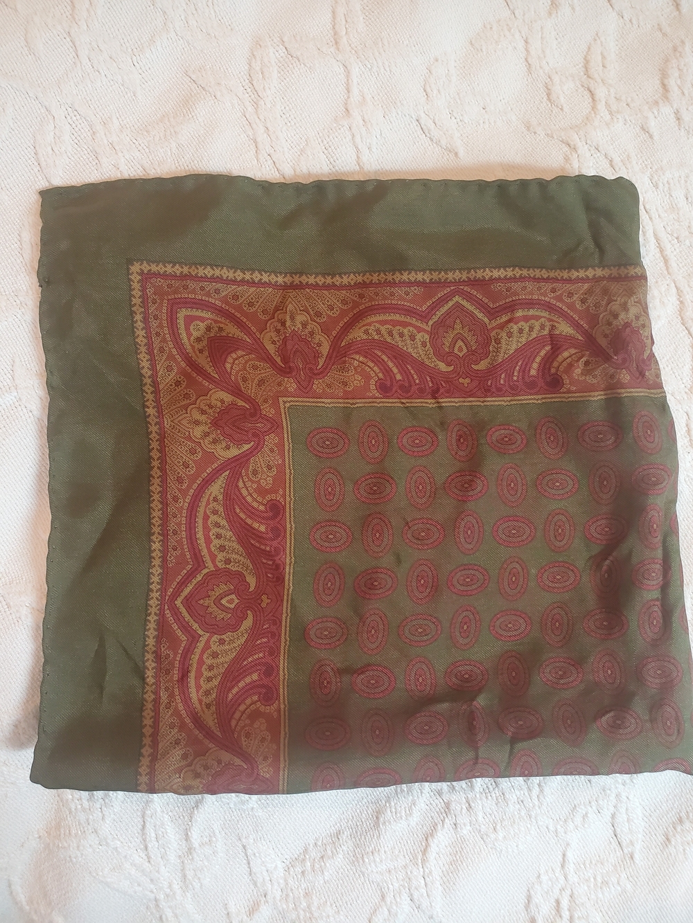 Olive & Burgundy Paisley Pocket Square